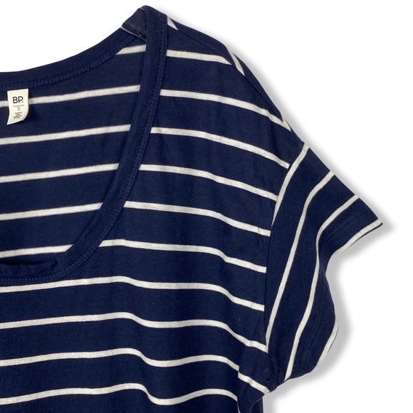 Navy Blue and White Striped Top, Scoop Neck Short Sleeve Tee, Cotton Modal Blend - Picture 6 of 12